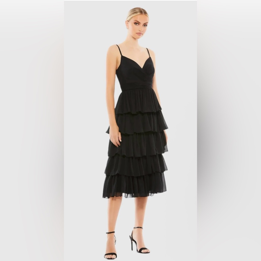 NWT IEENA FOR MAC DUGGAL SZ 2 BLACK Sheer Chiffon Overlay V-Neckline #55437 - Picture 8 of 10